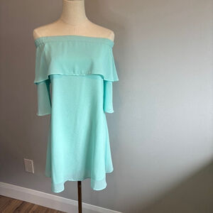 Bobi Black Los Angelos, Women's Mint, Chiffon, Off the shoulder Dress, SZ M